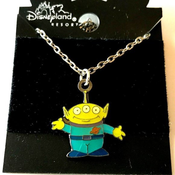 Vintage Disney Pixar Little Green Men Necklace Toy Story Charm 18" Disneyana - Picture 1 of 9